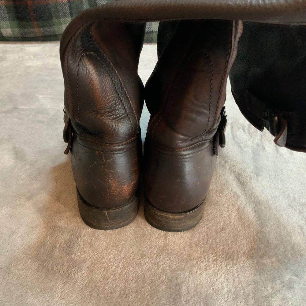 Frye Engineer 12R Dark Brown Distressed Leather Tall Moto Boots 77609 Womens 7.5 - Picture 12 of 12